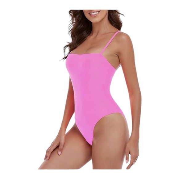 RELLECIGA Pink Bandeau One Piece Bathing Suit High Leg One Piece Swimsuit Sz XL - Picture 3 of 15